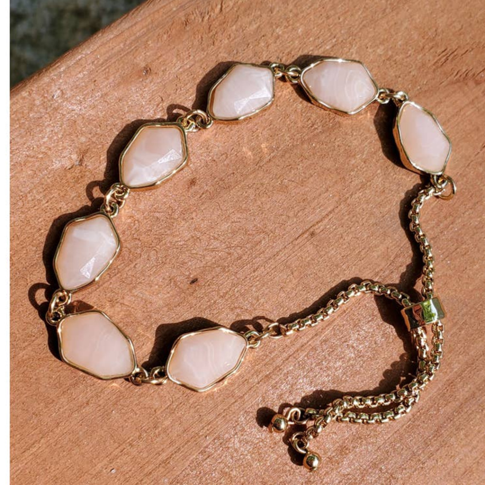 NEW! Beautiful Adjustable Bolo Bracelet w/ Large Light Pink Imitation Gems